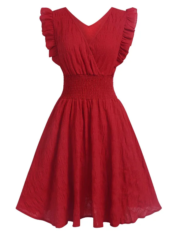 Confidence-boosting clothing for women 1950s V-Neck Smocked Waist Ruffles Sleeveless Dress Confidence-boosting clothing for women 1950s V-Neck Smocked Waist Ruffles Sleeveless Dress