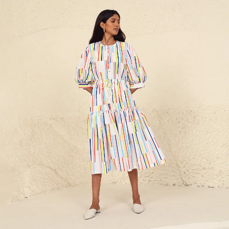 Luxurious fabrics and modern designs for women Cotton Poplin Tiered Dress for Women | Printed | Multicolour Luxurious fabrics and modern designs for women Cotton Poplin Tiered Dress for Women | Printed | Multicolour